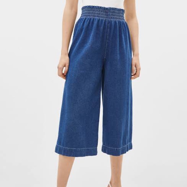 Bershka High Waist Denim Culottes With Elastic Waistband New Shopee Indonesia