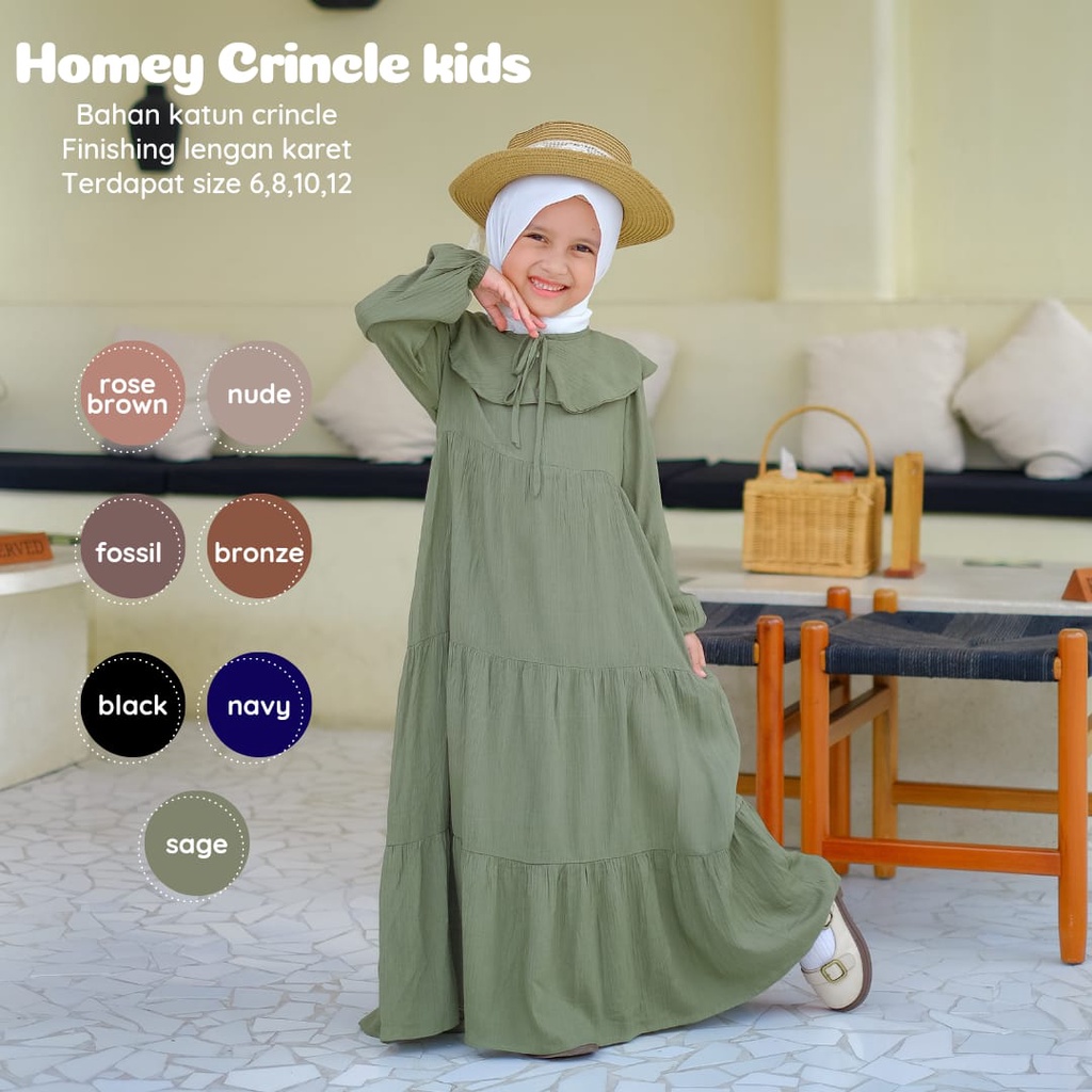 Gamis Anak Perempuan Polos Homey Anak Crincle Premium Gamis Anak Crinkle