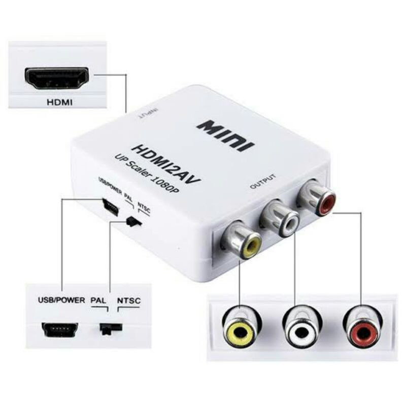 PAKET LENGKAP LAYAR LAPTOP KE TV TABUNG/MINI HDMI2AV VIDEO CONVERTER ADAPTER HDMI TO AV/RCA L/R CVBS