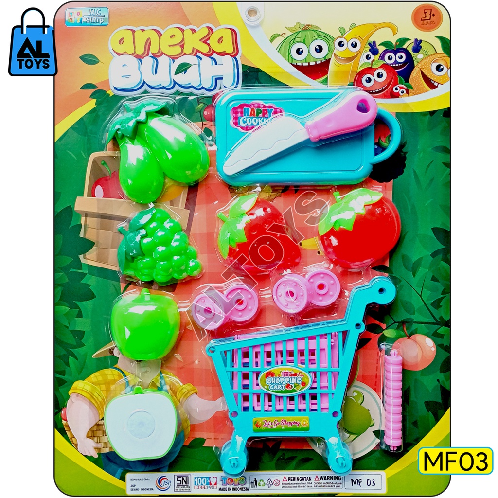 MAINAN ANAK PEREMPUAN DAPUR MASAKAN BUAH SAYUR POTONG PIZZA POTONG ROTI POTONG SET-Trolley MF03