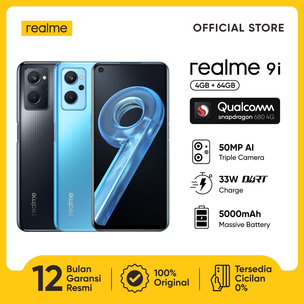 realme 9i 4+64GB | Qualcomm Snapdragon 680 Processor | 33W Dart Charge | 5000mAh Massive Battery | 50MP AI Triple Camera | 90Hz Ultra Smooth Display | Stereo Prism Design | Dual Stereo Speakers