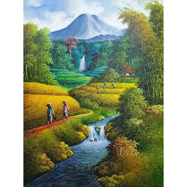 lukisan pemandangan sawah Bali