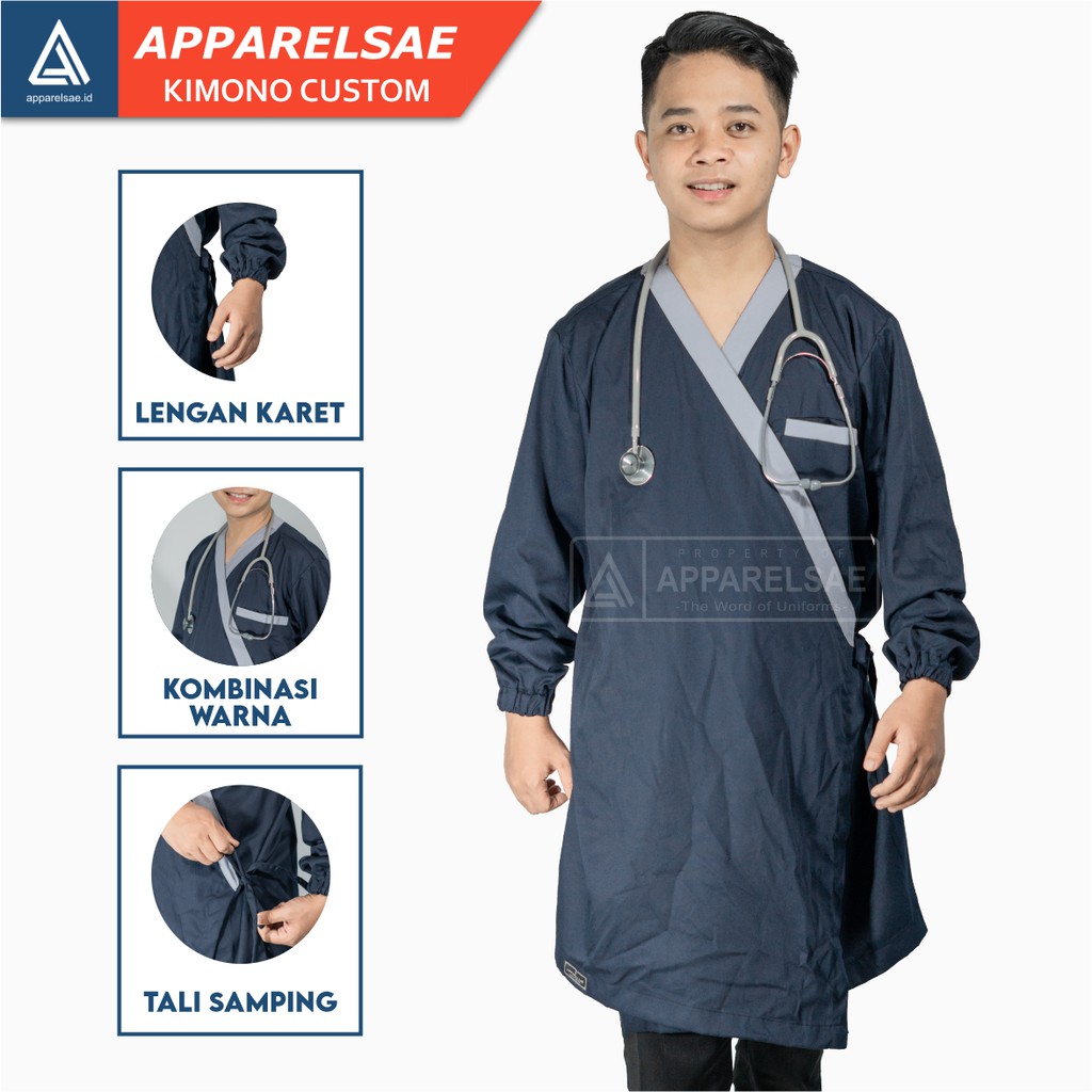 CUSTOM Jas Laboratorium KIMONO Bahan Katun Drill Baju Praktik Dokter CUSTOM WARNA