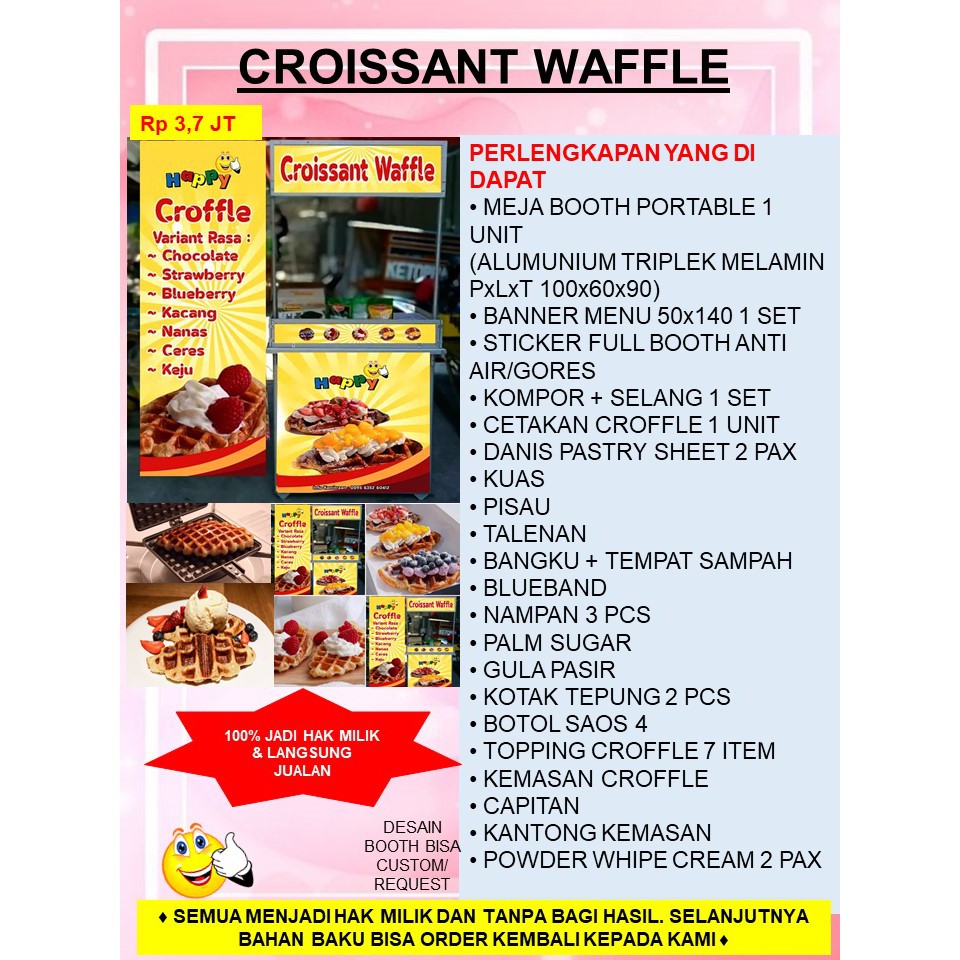 

PAKET USAHA FRANCHISE MAKANAN TERMURAH CROFFLE CROISSANT WAFFLE KEKINIAN GEROBAK BOOTH KEMITRAAN