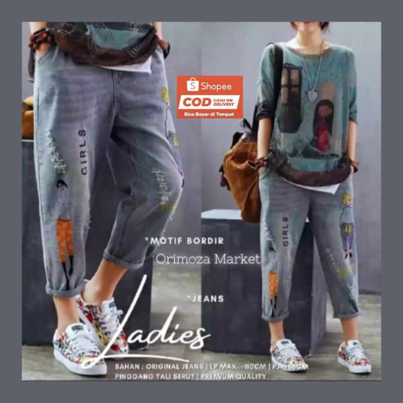 BAGGY JOGGER PANT KOREAN STYLE CELANA JEANS WANITA ALL SIZE L Up to XL PINGGANG KARET (SLIDE RIGHT UNTUK VARIAN LAINNYA)