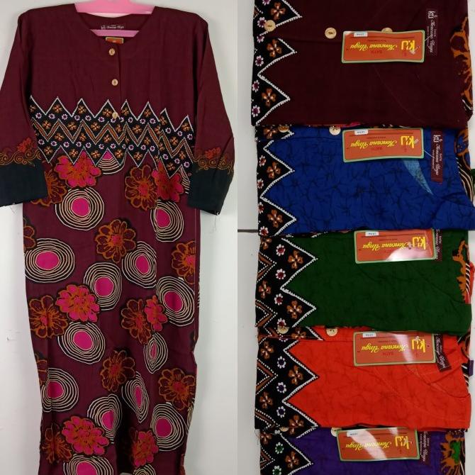 Daster Kencana Ungu Lengan Panjang Pola Label Coklat