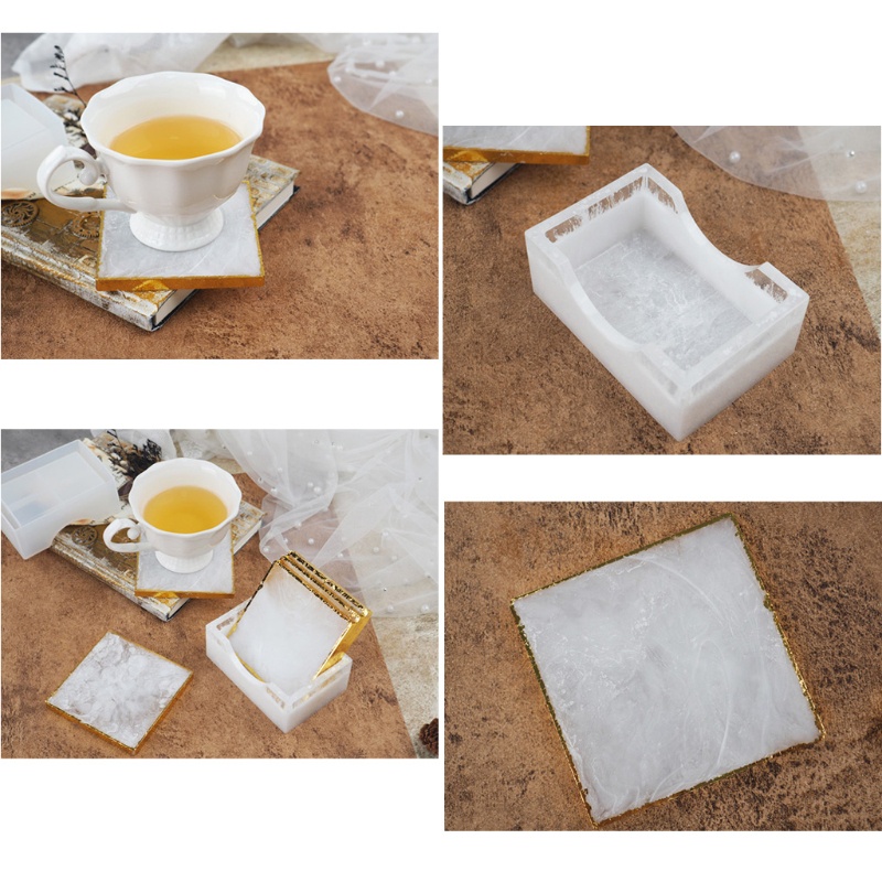 SIY  DIY Sqaure Coaster Box Molds Hold Up to 4 Coaster with Holder Epoxy Resin Moulds