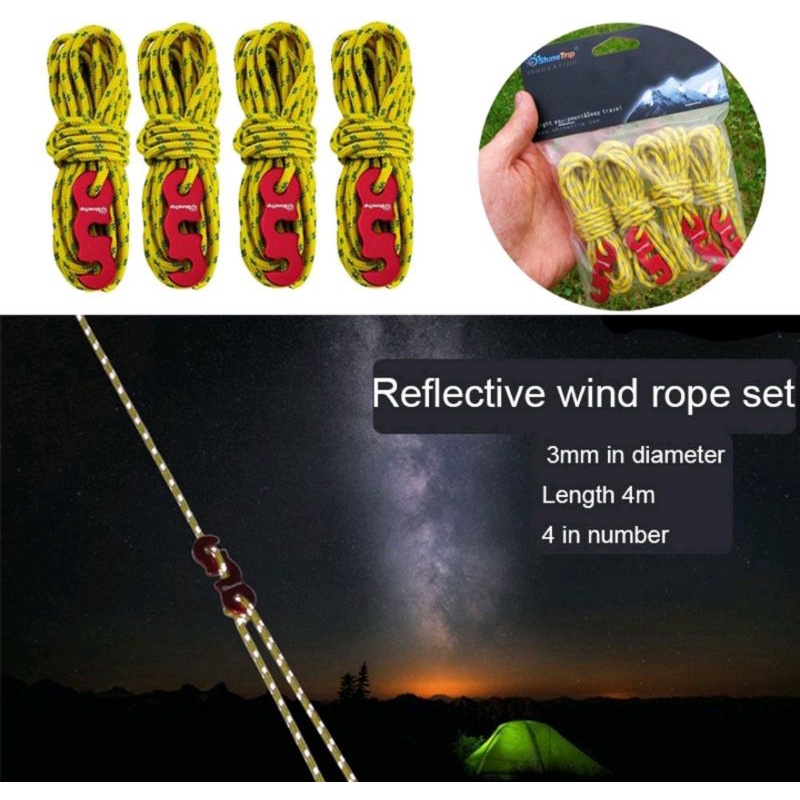 paket tali flysheet tenda reflektive 3mm lengkap denfan guyline alumunium