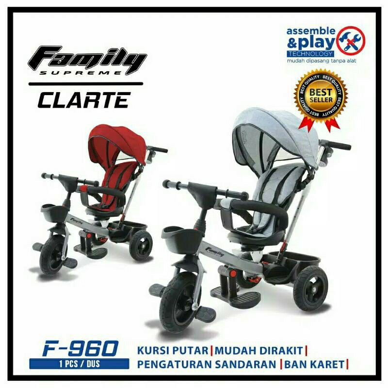 Sepeda Anak Family Roda Tiga Supreme Clarte F-960 kanopi stir Sepeda anak roda tiga Stroller