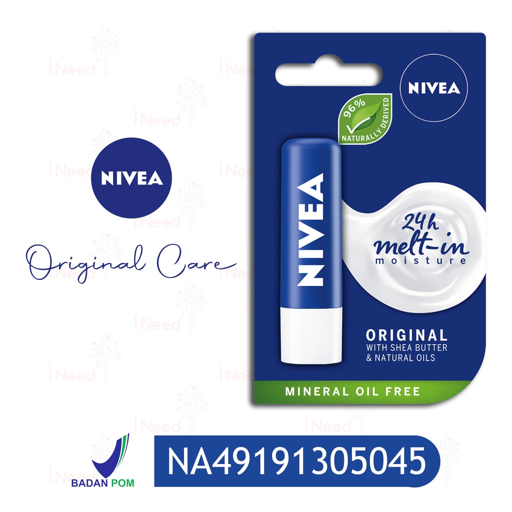 (INEED) Nivea Lip Care Lip Balm Original Care - Strawberry Shine - 4,8 g