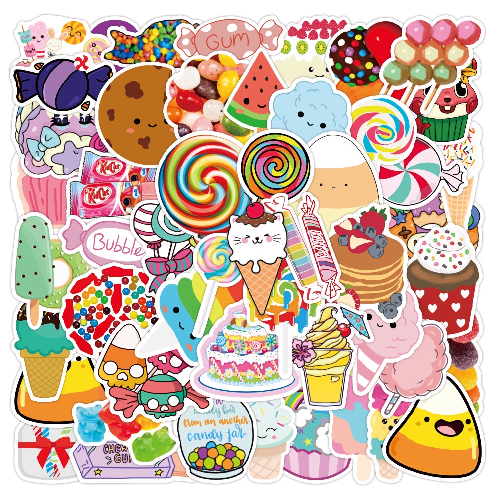 50Pieces Colorful Candy Cupcake Design Laptop Skateboard Decoration Stickers