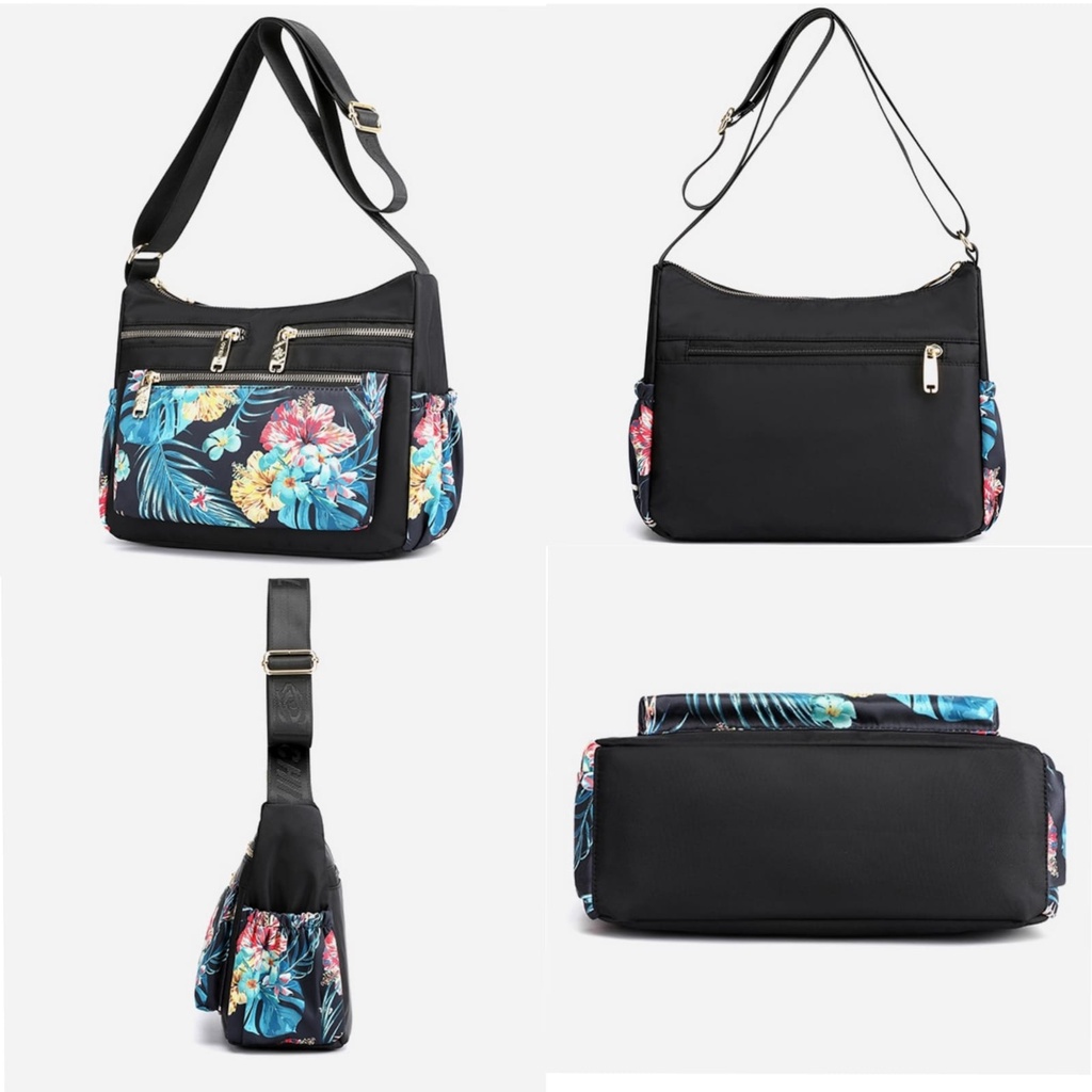 TAS SELEMPANG WANITA IMPORT CHIBAO PREMIUM SLING BAG BRANDED KOREA MOTIF BUNGA HITAM LEONITA TA614B5 SHOULDER REMAJA KEKINIAN CEWEK MURAH BATAM