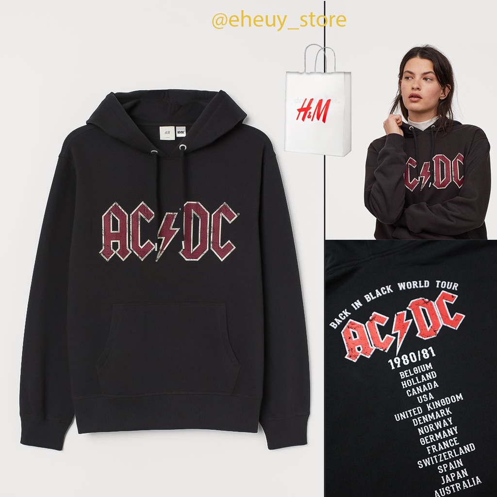 Hoodie H&amp;M ACDC Tour Black Sweater pria wanita Hoodie ACDC vintage Hitam