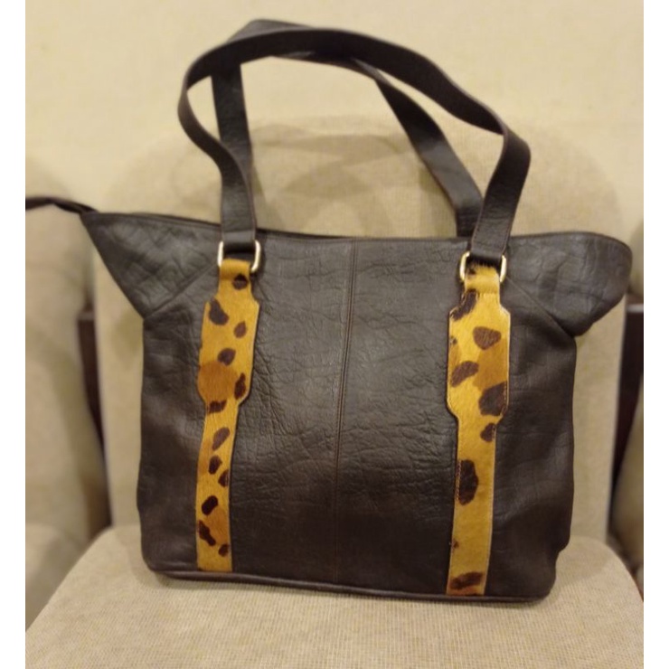 Preloved/trhift tas kulit asli tote bag animal coklat