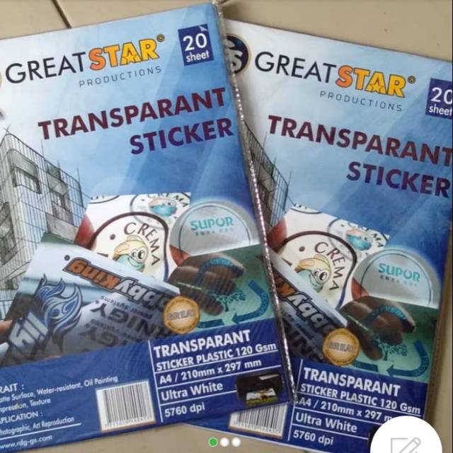 

Stiker transparan printer rumahan/tempat fotokopi isi 20 pcs