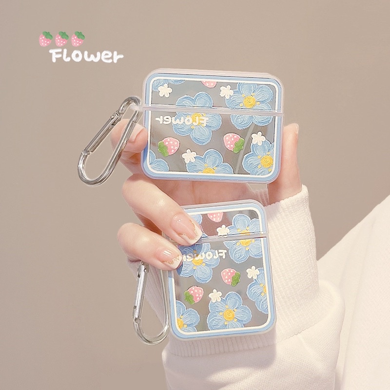Blue Flower Mirror Softcase for Airpods 1/2 Pro 3 Case Airpods Lucu