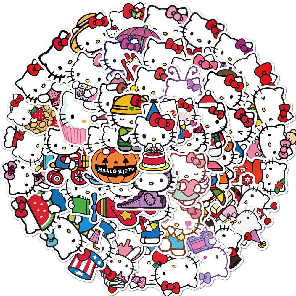 50pcs Stiker Motif Hello Kitty Bahan PVC Untuk Laptop Skateboard Mobil Motor Kulkas