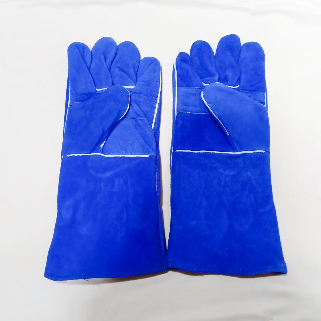 Blue Welding Glove Sarung Tangan Las Kulit Biru Polos Shopee Indonesia