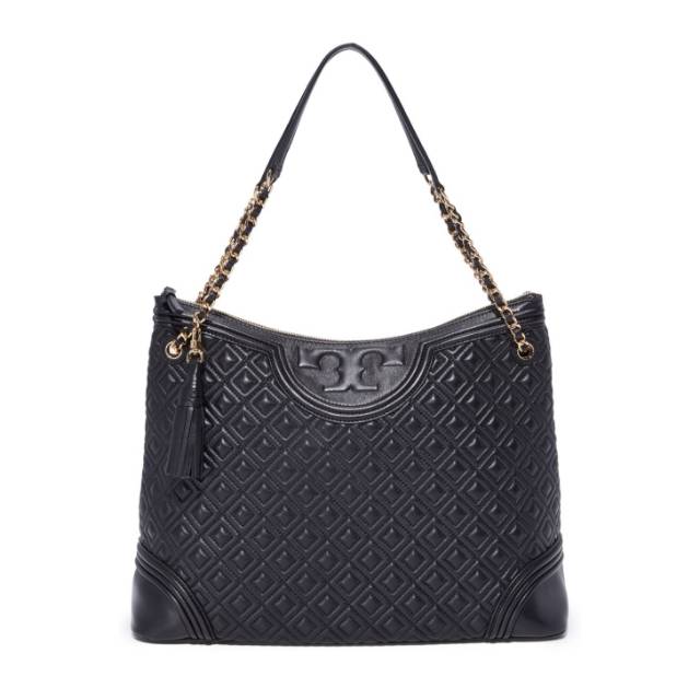 Tas Tory Burch Quilted Leather Fleming Tote Bag Black