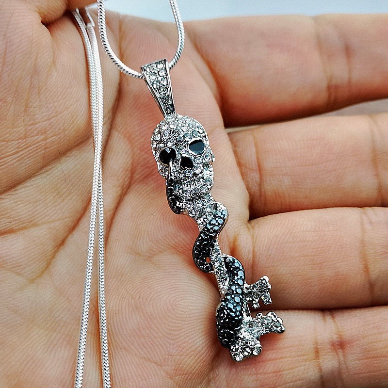 Kalung Liontin Tengkorak Ular Gaya Punk Untuk Pria Dan Wanita