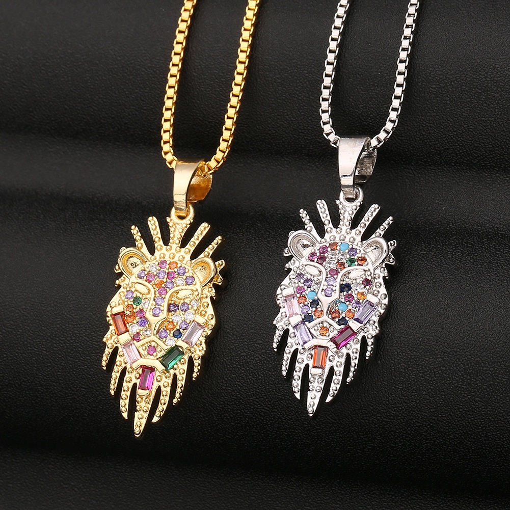 Ornamen Eropa hip hop trendi pria kepribadian pria kalung lion's head mikro bertatahkan zircon liont