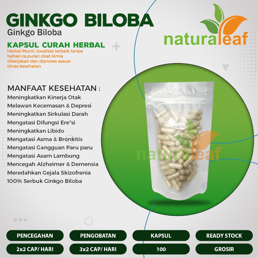 Kapsul Curah Herbal GINKGO BILOBA 200x600mg Daya Ingat Anti Aging Sendi