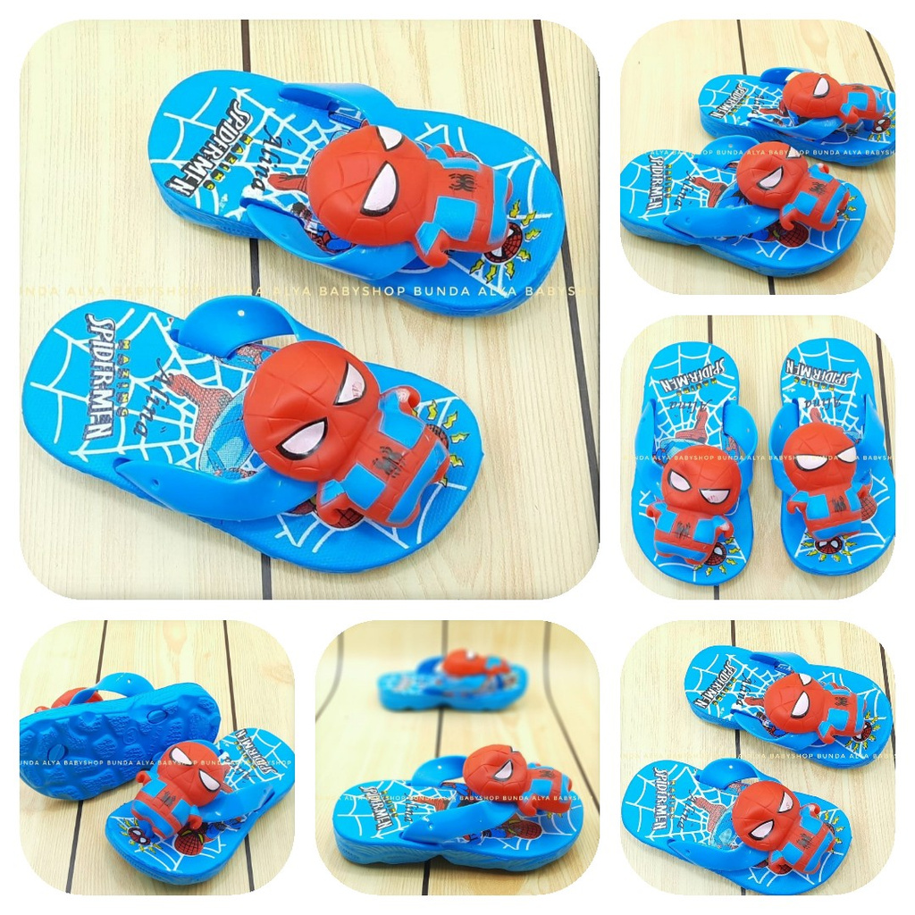 Sandal Anak Laki Jepit IMPORT Usia 1 2 3 Tahun Size 24 - 29 BIRU MUDA - Sendal Anak Cowok Superhero Karet Anti Licin