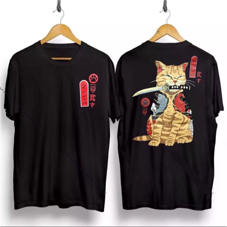 KAOS SAMURAI JEPANG /KAOS SAMURAI KUCING JEPANG/KAOS JEPANG MURAH