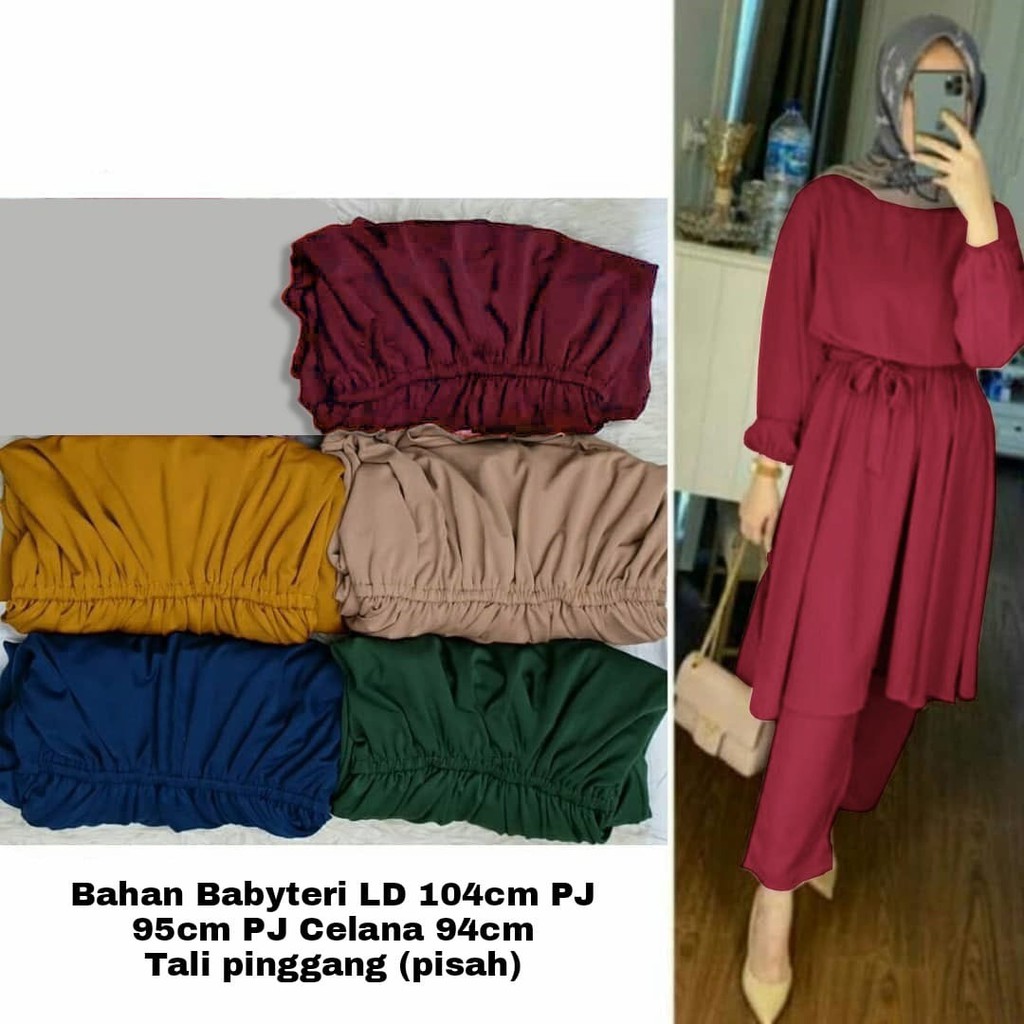 QWFASHION-SETELAN TUNIK-SET TUNIK-SET HIJAB-SETELAN WANITA MUSLIM-SETELAN WANITA JUMBO-STELAN WAMITA