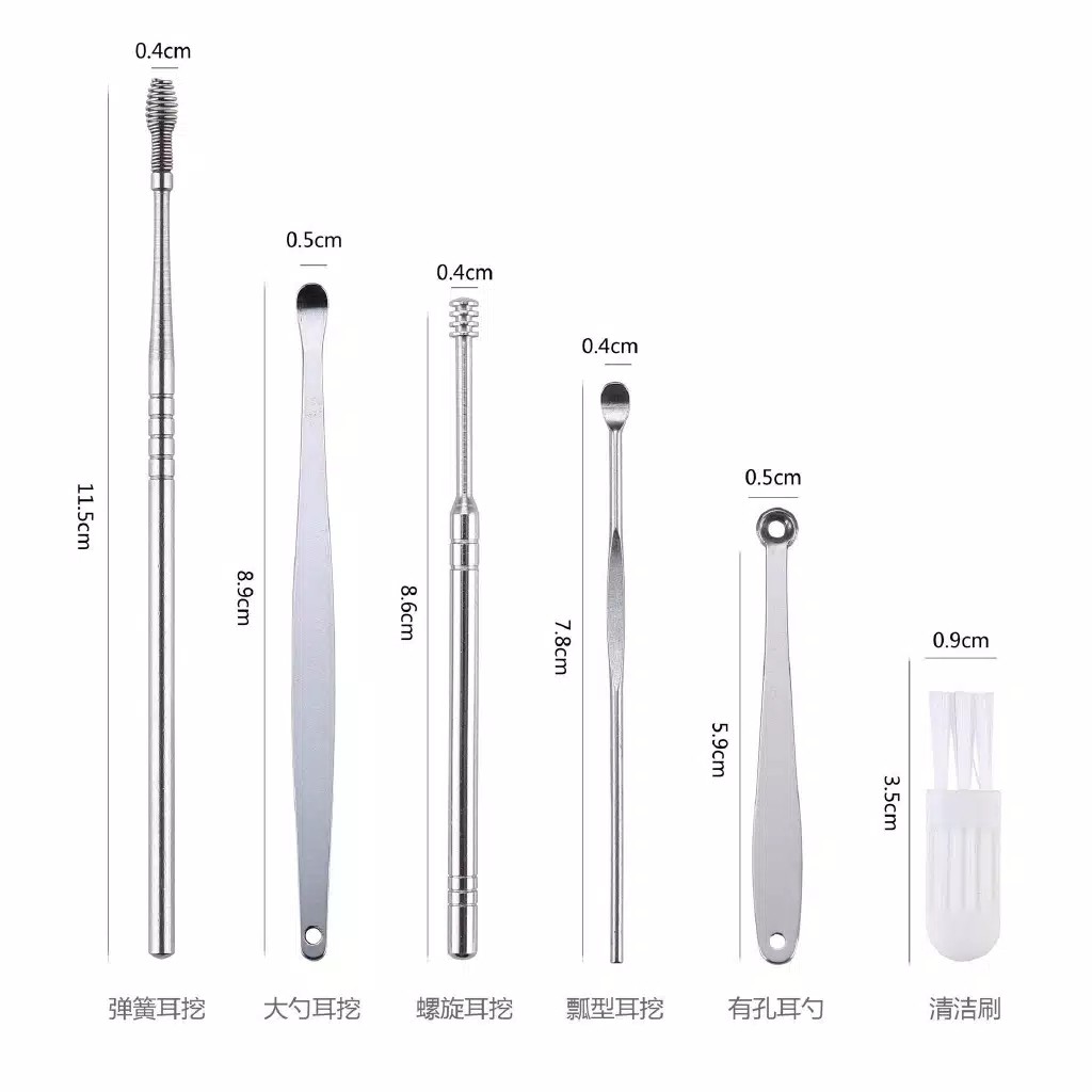 Pembersih telinga set alat korek kuping besi stainless steel anti karat spiral