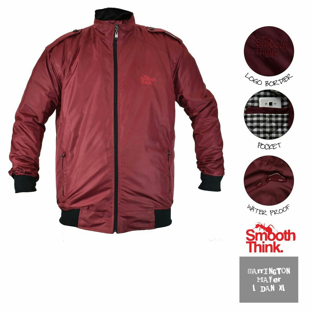 Jaket Harrington Pria Smooth Think waterproof - Merah Marun Size L dan XL