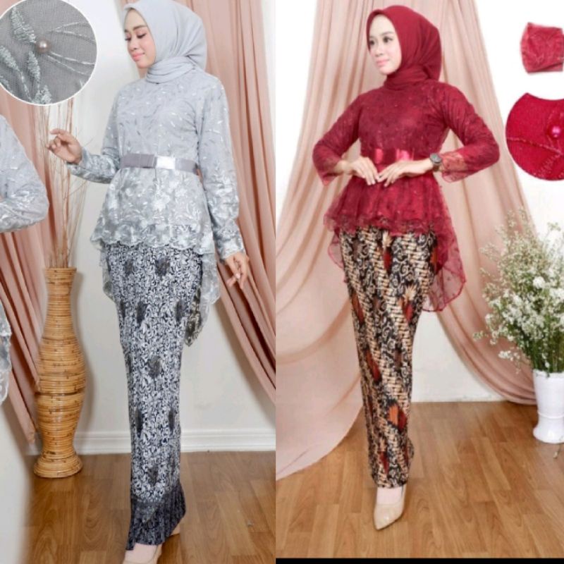 (COD) SETELAN KEBAYA AURORA TILLE MUTIARA / KEBAYA WISUDA / KEBAYA MODERN / KEBAYA TERLARIS / HANANIA KEBAYA