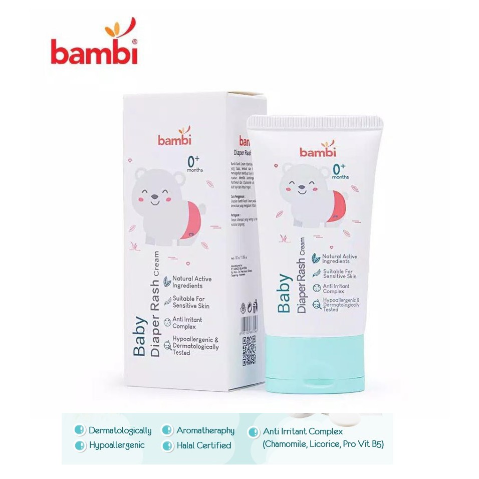 Bambi Baby Diaper Rash Cream 50ml / Cream Anti Ruam Popok cherrybabykidshsop