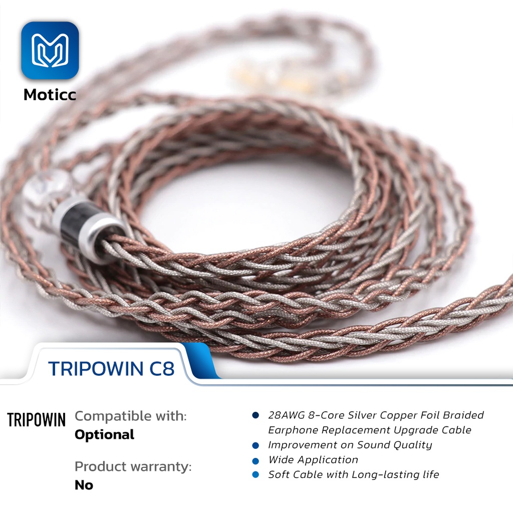 TRIPOWIN C8 Upgrade Cable Mic 8 Core Silver Copper Foil Braided Kabel