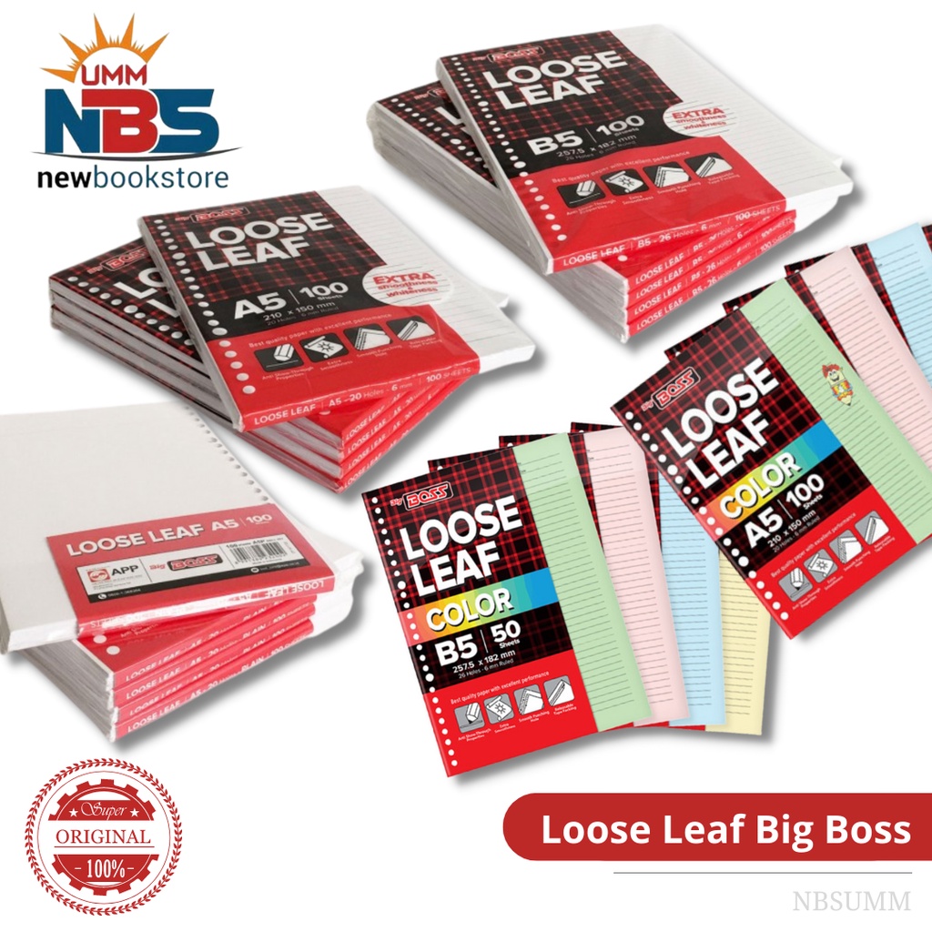 

Kertas Binder Loose Leaf Big Boss - A5 & B5 - Isi 50 & 100 - Garis - Polos - Warna - Rainbow