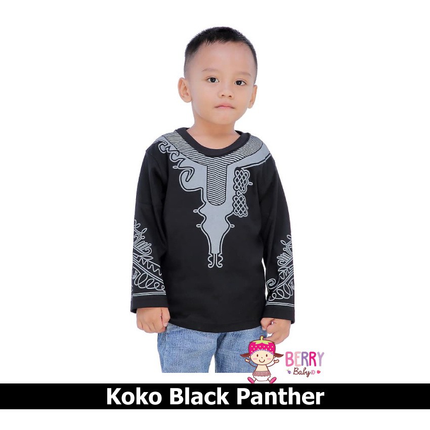 YooBerry Baju Muslim Anak Koko Black Panther Distro Premium Ukuran 2-7 Tahun Berry Mart