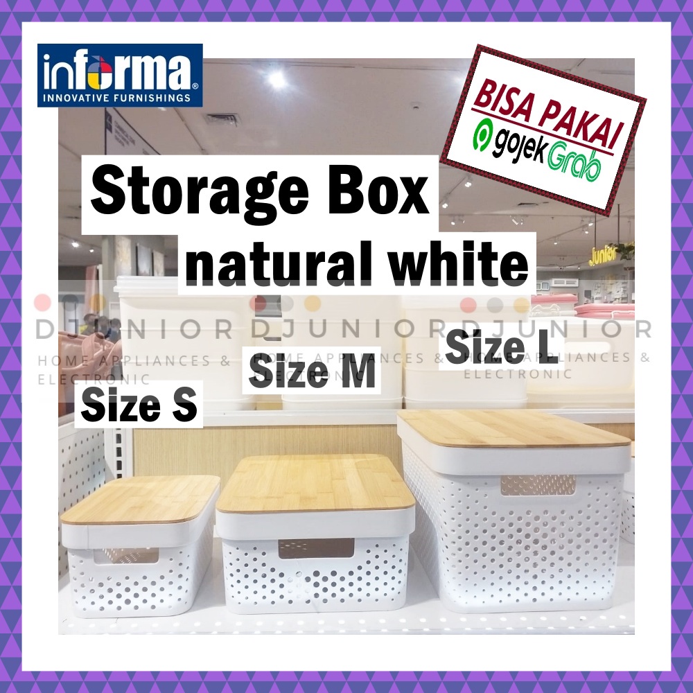 INFORMA - STORAGE BOX NATURAL WAFFLE WHITE / KOTAK PENYIMPANAN TUTUP KAYU