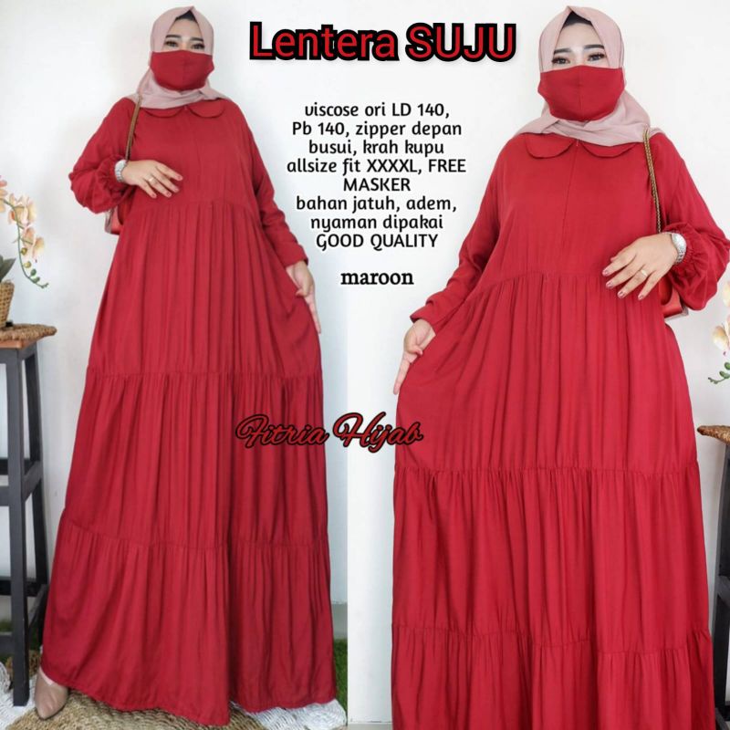 LD 140 Baju Gamis Jumbo Polos Original Rayon Viscose LENTERA SUPER JUMBO Free Masker