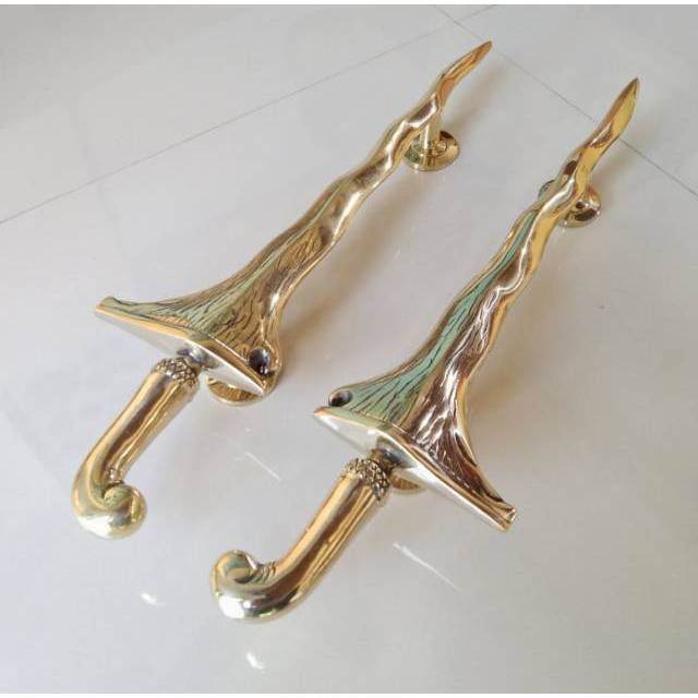 Brass Pull Handle / Handle Pintu Asli Kuningan Antik Motif Keris Panjang 50 cm Juwana