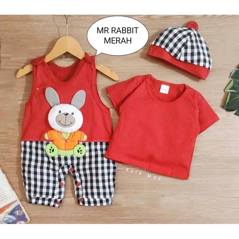 Jumper Bayi Laki-Laki 0-6 Bulan / Baju Anak Bahan Kaos Free Inner Dan Topi Motif I Am Little Tiger