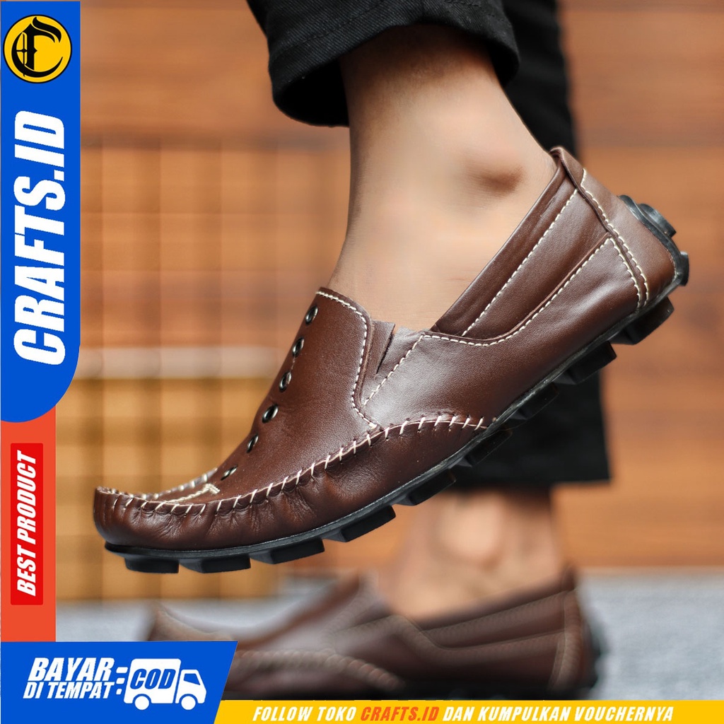 Sepatu Slip On Pria Sepatu Casual Pria Kulit Asli Kerja Kantor Kuliah Kondangan Sepatu Slop Pria Sepatu Hitam Pria CRAFTS MIDRING