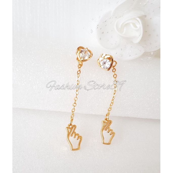 Anting Finger Heart Perhiasan lapis Emas 18k impor Xuping Yaxiya Anting jurai Finger Heart