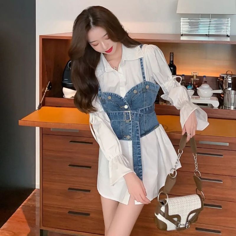 SHIRT KEMEJA IMPORT KOREAN BLOUSE JEANS VEST