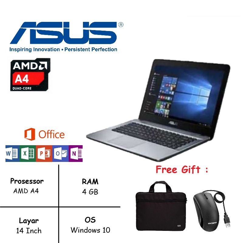 [FREE TAS/MOUSE] LAPTOP ASUS X441B AMD A4 VGA RADEON R3 RAM 4GB WIN 10