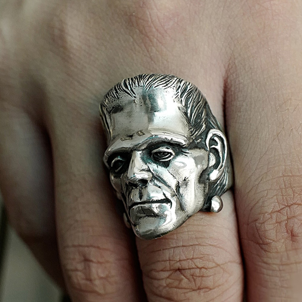 Science Fiction Victor Frankenstein Rings Punk Horror Scientist Stainless Steel Skull Ring Men's Biker Jewelry