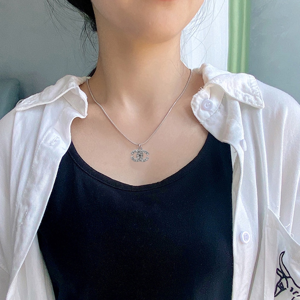Kalung Rodium Wanita Liontin Chneel set kalung + liontin termurah awet lama dan mewah kalungnya