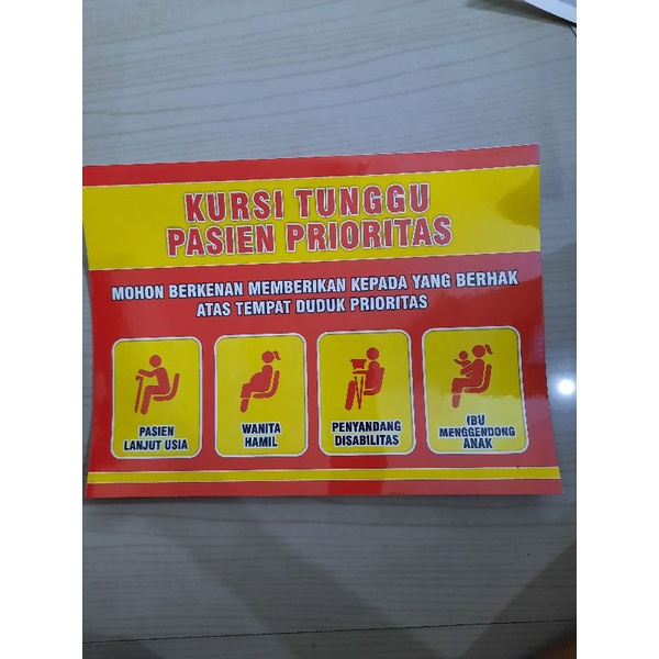 Stiker Kursi Tunggu Pasien Prioritas bisa dengan nama instansi