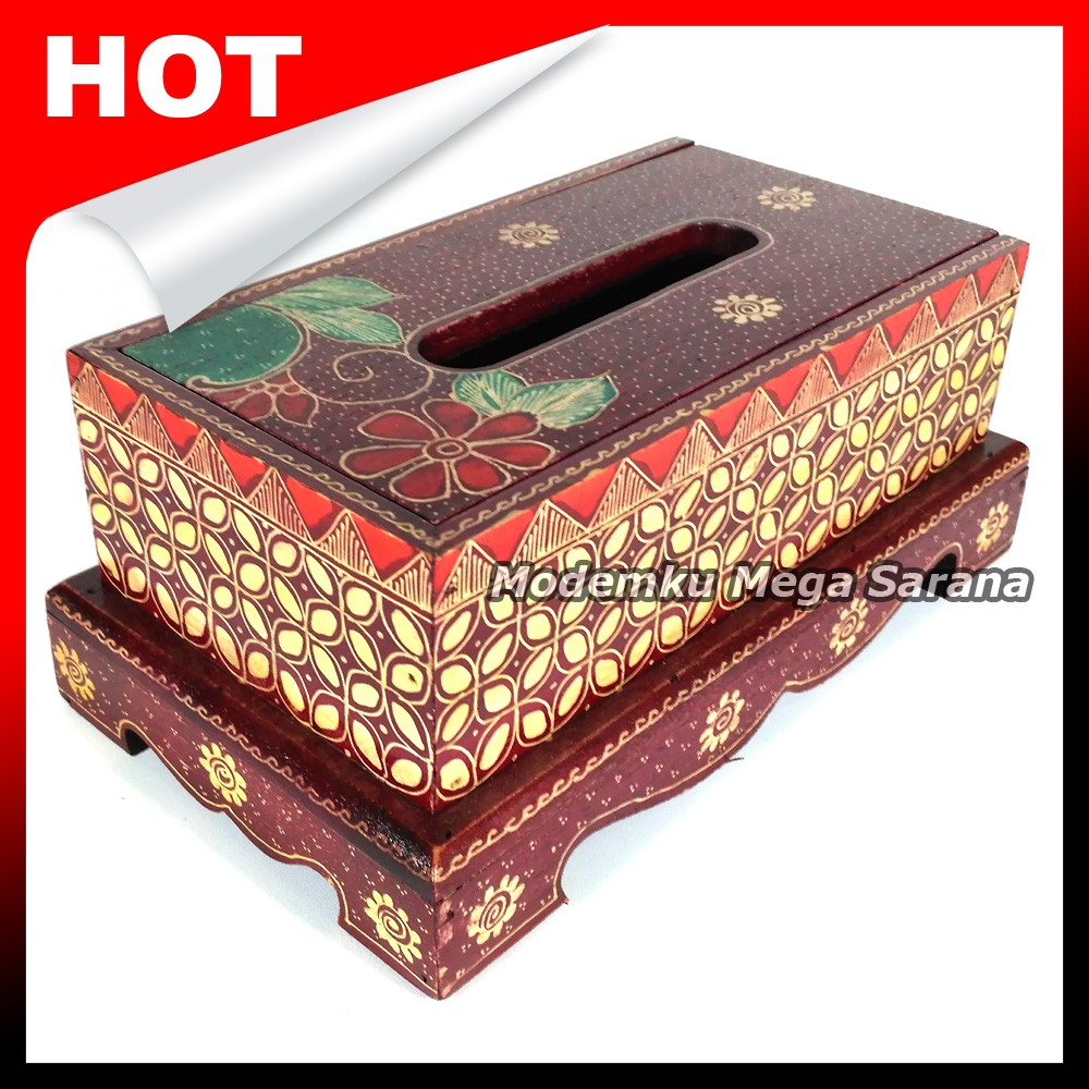 Tempat Tisu Batik Kayu Ekstra 26.5x15x10 cm - ARJ  Motif K