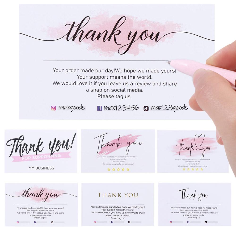 Solighter 30PCS &quot;Terima Kasih Untuk Pesanan Anda&quot; Kartu Packet Online Ecer Paket Pink Watercolor