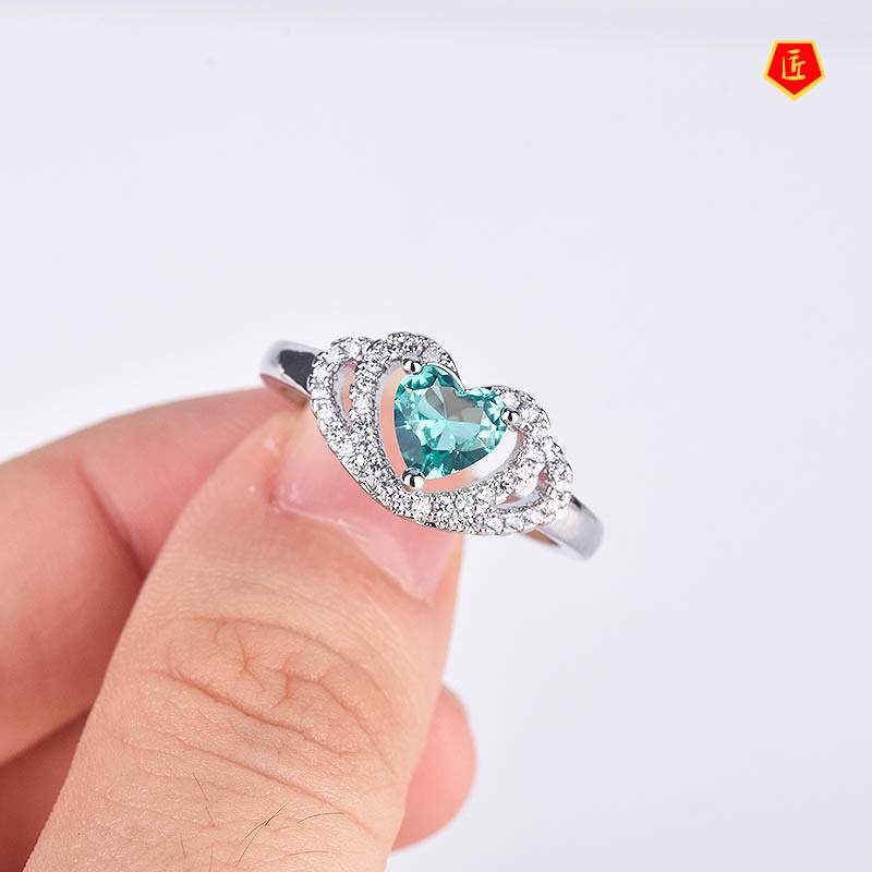 [Ready Stock]Double Heart-Shaped Diamond Ring Fashion Hollowed-out